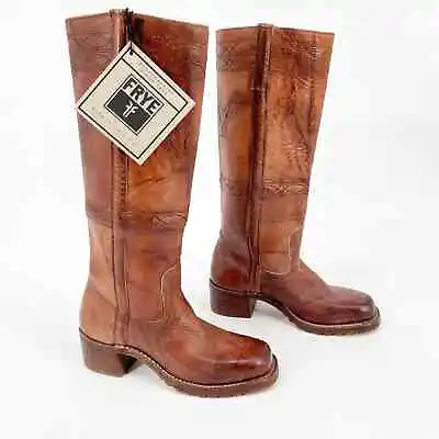Frye Saddle Brown Horse Stitching Campus 14L Square Toe Boot Women's Size 6.5 • $499