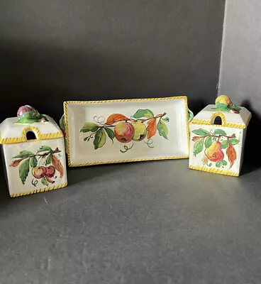 Italian Pottery Canister & Tray Set Dish Fruit Motif Vintage • $32