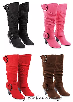 Women's  Buckle Straps Slouch Suede Fashion Boots. • $14.99