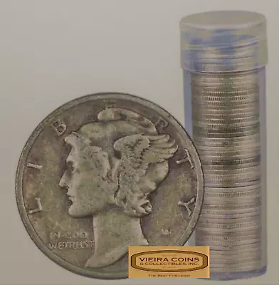 Roll Of 50 Mercury Silver Dimes $5 Face Value G - F  -#C423-50NQ • $119.99