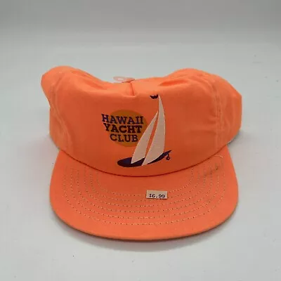 Vintage 80s Hawaii Yacht Club USA Made SnapBack Hat Neon Orange Summer Vibe • $35