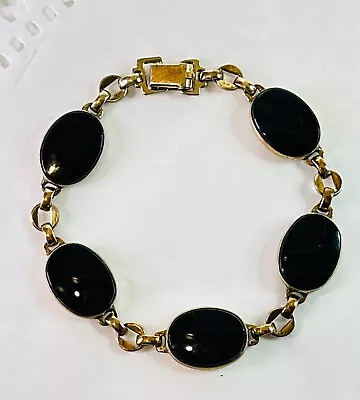 VINTAGE SYMMETALIC STERLING ONYX OVAL BRACELET ~ 1/20 14k • $45