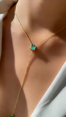 6CT Emerald Long Layering Y Drop Lariat Pendant Necklace In 14K Yellow Gold Over • £100.33