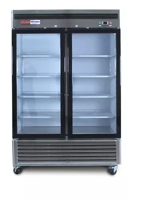 New Refrigerator 2 Double Door Glass Front Reach In Cooler Stainles Merchandiser • $2199