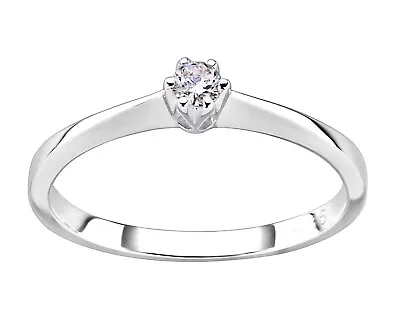 £10.95 • Buy Sterling Silver 0.10CT Solitaire Engagement Ring Size J To V - Simulated Diamond