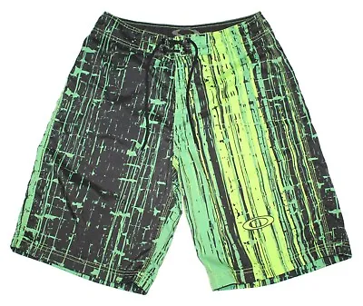 $15.99 • Buy Oakley Green Black Vertical Stripe Board Shorts Surf Swim Trunks Men's Size 31