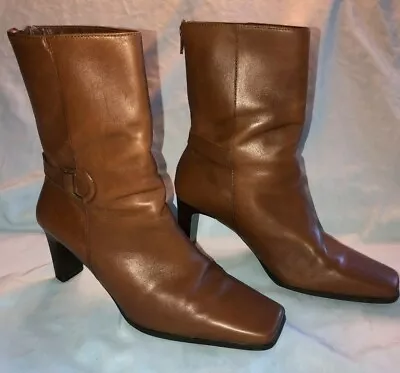 Ladies Amanda Smith Brown Leather Mid-calf Shoe-boot 8.5M Karma Brazil Made • $19.79