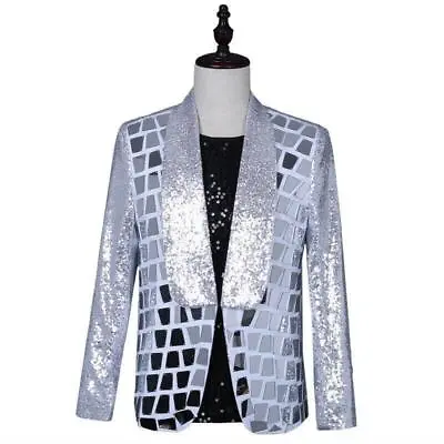 $102.95 • Buy Men's Blazer Sequins Formal Shawl Collar Korean Slim Banquet Dress Costume Party