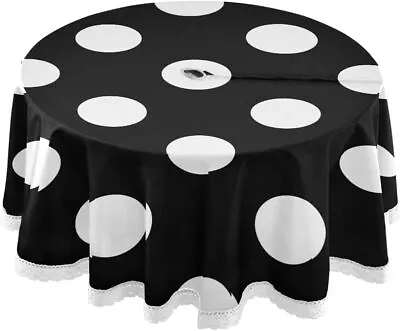 Polka Dot Outdoor Waterproof Round Tablecloth 60  With Umbrella Hole And Zipper • $50.11