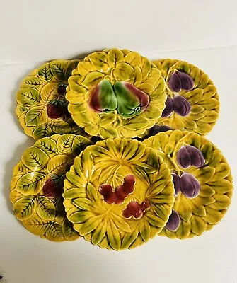 Vintage 1940s French Faience Fruit Majolica Plates By Sarreguemines Set Of 6 • $65
