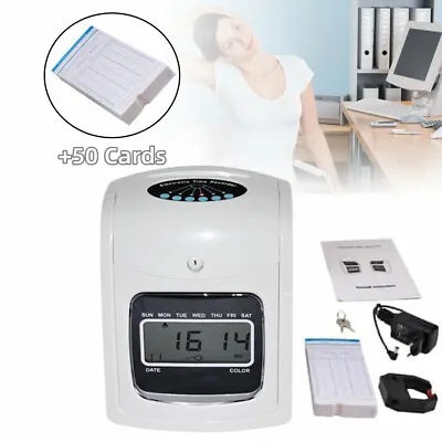 Punch Time Card Machine Employee Attendance Punch Time Clock Recorder & 50 Cards • $89.04