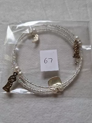 Memory Wire Bracelet Charm Moon Cat  67 Clear Beads • £3.50