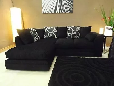 SALE New Chenille Zina Black Fabric Corner Sofa chicagodylan Sofafoam Seat • £429