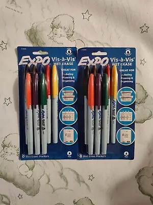 2 Pk Vis-a-Vis Wet Erase Markers Fine Point Assorted Colors 16 Count • $20