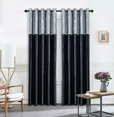 ROOEE Crushed Velvet Band Faux Silk Curtains - Eyelet Ring Top And Fully Lined . • £20.49