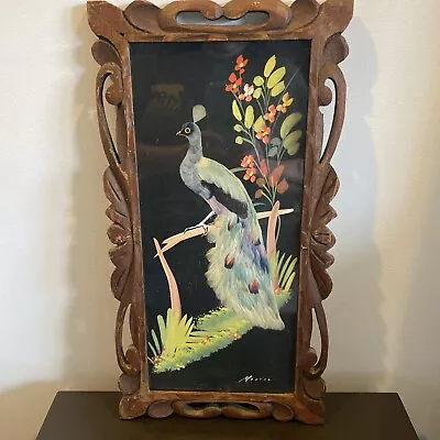 Vintage Mexican Feathercraft Bird Plume Folk Art Cedar Frame Aztec Mythology • $24.95