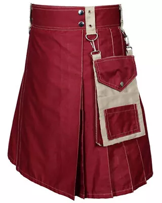 Scottish Maroon Kilts Modern Fashion Utility Kilt For Men's Size (30  To 56 ) • $48.45