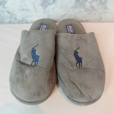 POLO RALPH LAUREN Slippers Mens Size 10 Memory Foam Slip On Gray Blue Logo • $14.88