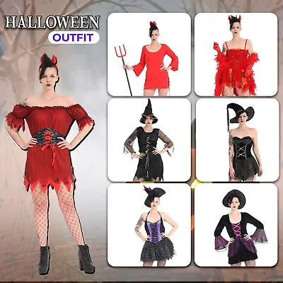 Women’s Gothic Vampire Witch Costume Ladies Halloween Medieval Cosplay Outfit • £8.99