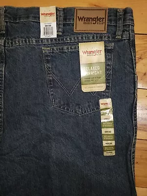 Mens Wrangler Rugged Wear Relaxed Straight Denim Blue Jeans New Size 48 X 30 • $19.99