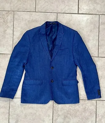 H&M Mens Suit Jacket Blazer Slim Fit 42 Blue Linen  (Measurements In Pics) • $16