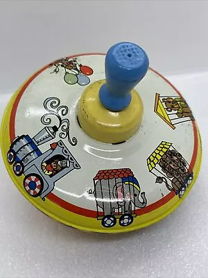 Ohio Art Spinning Top Toy Litho Tin Circus Train Wood. Knob Vintage Works! • $9.99