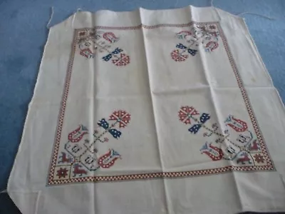  #2/15H Vtg EMBROIDERED Bridge Folding Tablecloth  36  X 35   Aztec Design ?? • $7.99