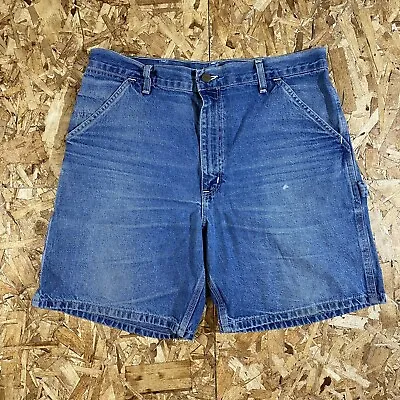 Vintage 90s Carhartt Made In USA Blue Wash Denim Shorts Size 36  Waist • $26