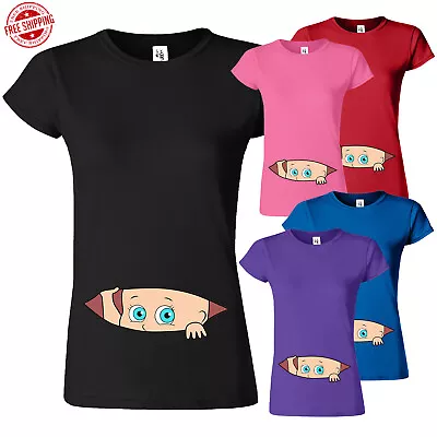 Pregnant Mommy Peeking Baby Women Funny T-Shirt New American Maternity Gift Tee • $13.99