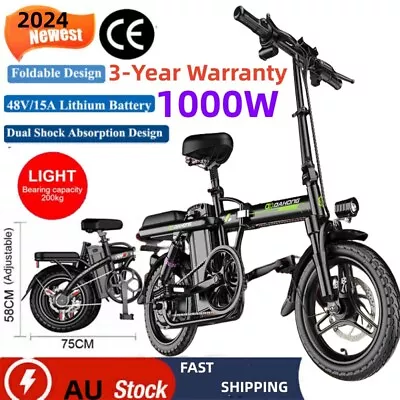 1000W✔Commuter Electric Bike Fold Ebike Scooter 48V✔14Inch Commuter Bicycle 15AH • $739.77