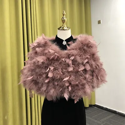 Real Ostrich Feather Fur Cape Shrug Bride Wedding Dinner Shawl Fluffy • $36