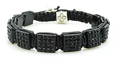 Mens Womens Black Rhinestone Pave Square Bead Cuff Bracelet Adjustable  • $16