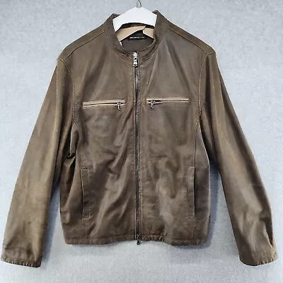 John Varvatos USA Brown Biker Jacket Sheep Skin Mens Size XXL Zipper Pockets *** • $233.88