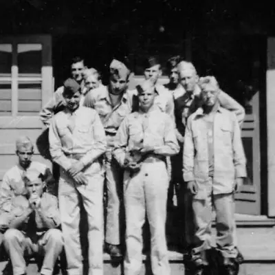 ORIGINAL VINTAGE PHOTO: Military Men Male Mascot Dog Puppy Uniform 40's WW2 WWII • $5