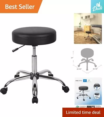 Sleek Black Vinyl Medical Stool - Shiny Chrome Finish & Dual Wheel Casters • $114.94