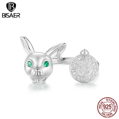 Bisaer S925 Sterling Silver White Rabbit Clock Opening Finger Ring Women Jewelry • $13.20