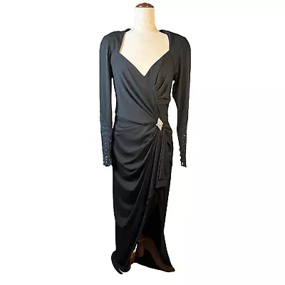 Vintage Cache 80s Black Rhinestone Ruched Long Maxi Formal Gown Dress Size 6* • $45