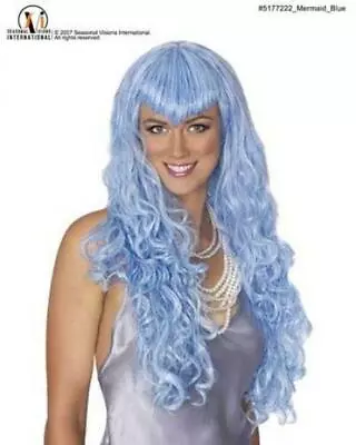 Adult Blue Mermaid Long Curly Wig Mardi Gras Costume Dress Mr177222 (b50) • $14.99