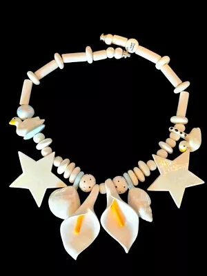 Stunning Vintage Ceramic PARROT PEARLS Necklace - Lily Ducks Stars Shells • $19.99