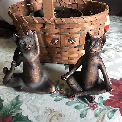 Yoga Cats In Lotus Meditation And One Leg King Pigeon Pose Statue Set • $25