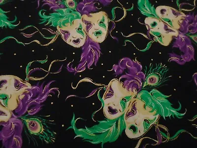 Mardi Gras Mask Bird Feathers David Textiles Multicolor Cotton Fabric BTY • $8.99