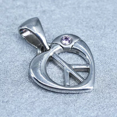 Vintage Sterling Silver Handmade 925 Peace Sign CND Charm Heart Pendant • $13.50