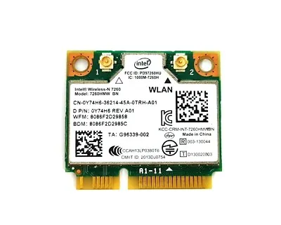 Intel Dell Wireless-N 7260 Mini PCI-E WiFi BlueTooth Card 300Mbps 7260HMW Y74H6 • $9.18