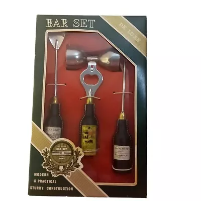 Vintage DeLuxe MCM 4 Piece Bar Utensil Set Bottle Opener Shaker Spoon Pick  • $34.95