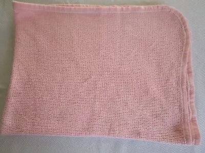 Vintage BABY BLANKET ACRYLIC THERMAL WAFFLE WEAVE PINK  ? BABY MORGAN NICE • $75