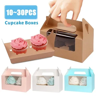 2 Hole Colorful Cupcake Boxes Cup Cake Carrier Box With Handle Pack Of 10/20/30 • £7.59