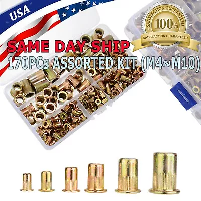 170PC Rivet Nut Kit Mixed Zinc Steel Rivnut Insert Nutsert Threaded Set M3-M12 • $13.95