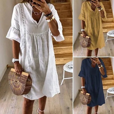 ZANZEA Women Summer Cotton Beach Club Party Sexy Loose Baggy Lace Pajamas Dress • $20.89