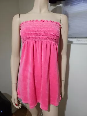 JUICY COUTURE Y2K Vintage Pink Strapless Terry Cloth Beach Smocked Dress Small • $34.99
