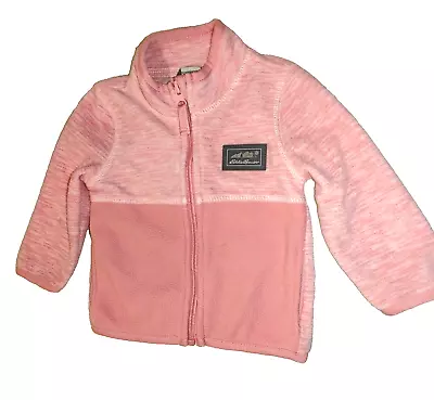 Eddie Bauer Fleece Full Zip Jacket Size 12 Month Baby Toddler Girl Pink Moc Neck • $13